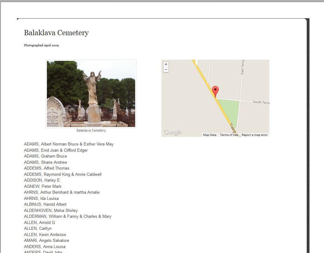 Balaklava Cemetery Headstone Index