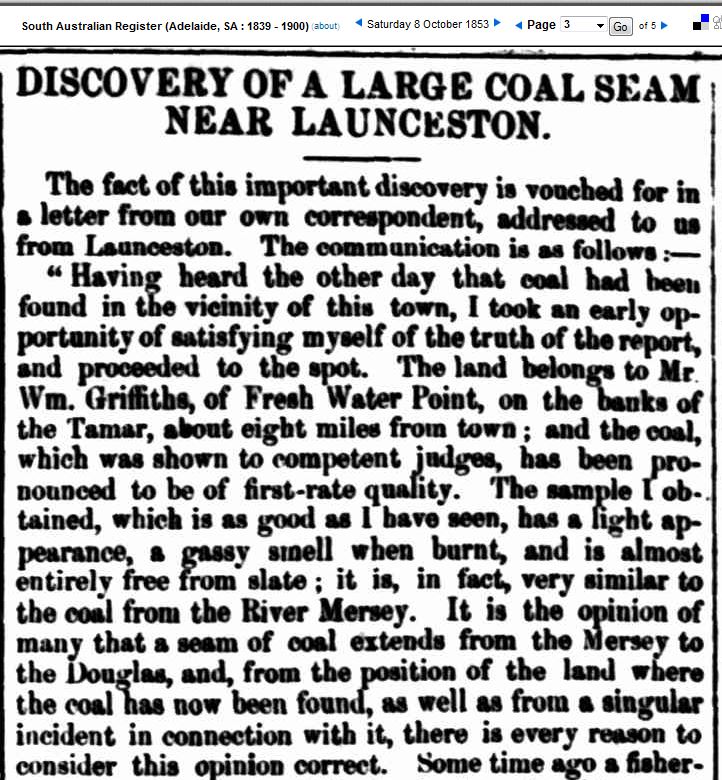 Discovery of a large Coal Seam Near Launceston Discovery of a large Coal Seam Near Launceston