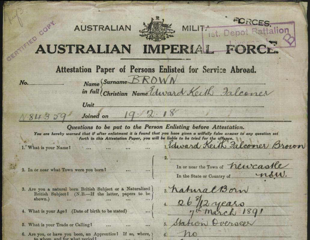 Military record of Edward Keith Falconer Brown Military record of Edward Keith Falconer Brown
