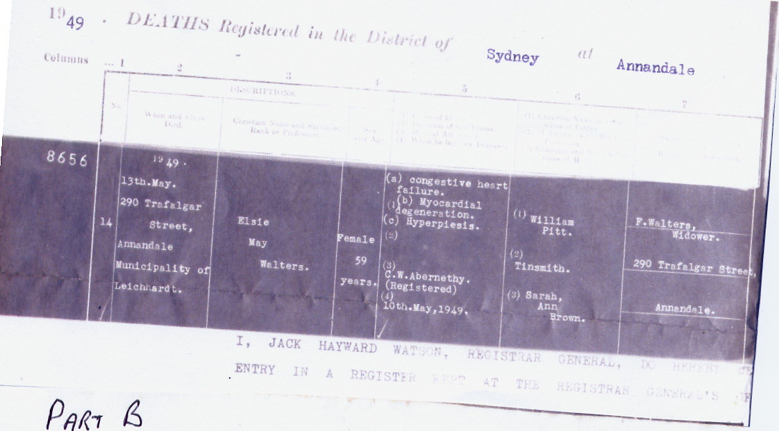 Death Certificate - Elsie May Walters (n.Pitt) Death Certificate - Elsie May Walters (n.Pitt)
