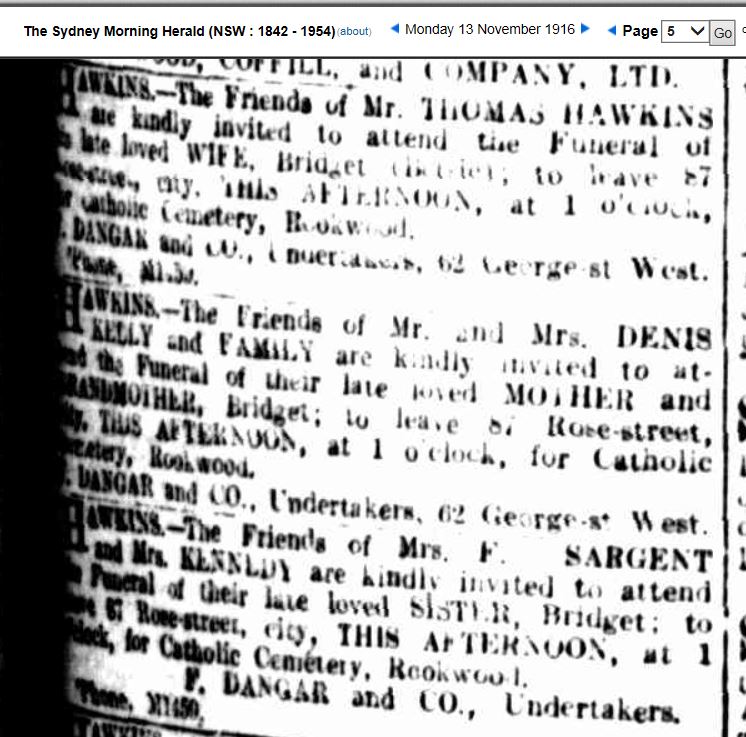 Funeral Notice - Bridget Hawkins (n. Kennedy) Funeral Notice - Bridget Hawkins (n. Kennedy)