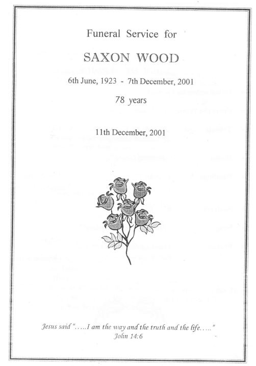 Funeral Service of Saxon Wood (n. Manning) Funeral Service of Saxon Wood (n. Manning)