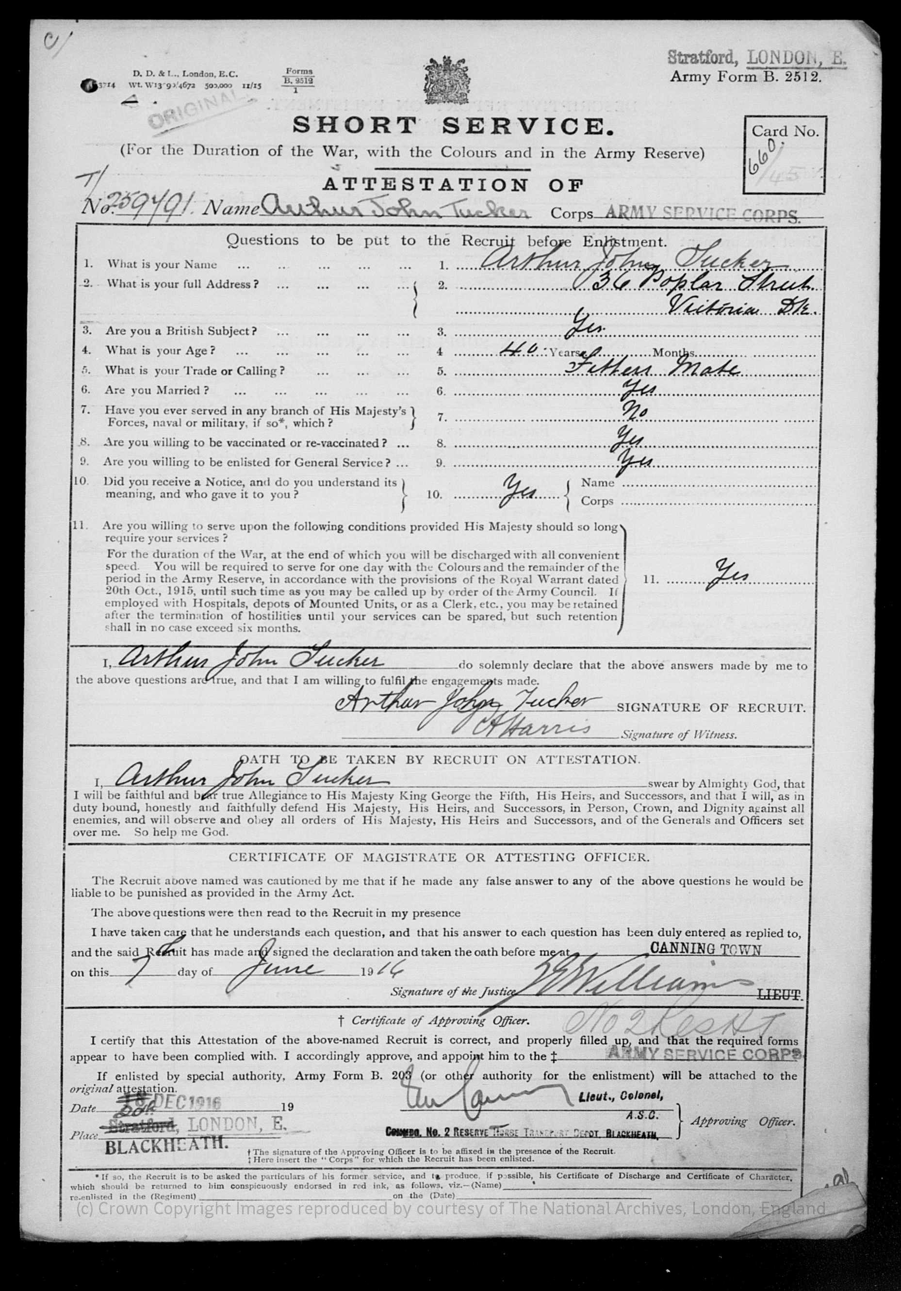 British Military Service Record - Army, Arthur John Tucker British Military Service Record - Army, Arthur John Tucker