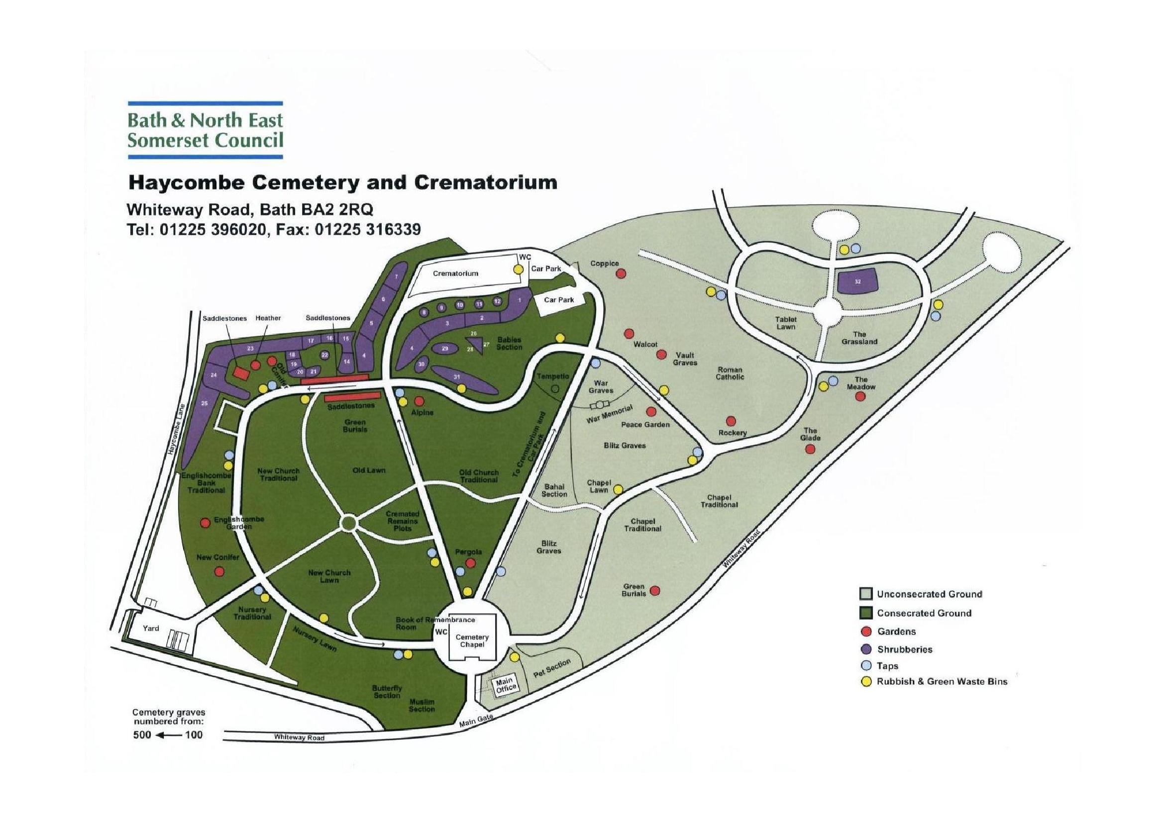Haycombe Cemetery and Crematorium Map