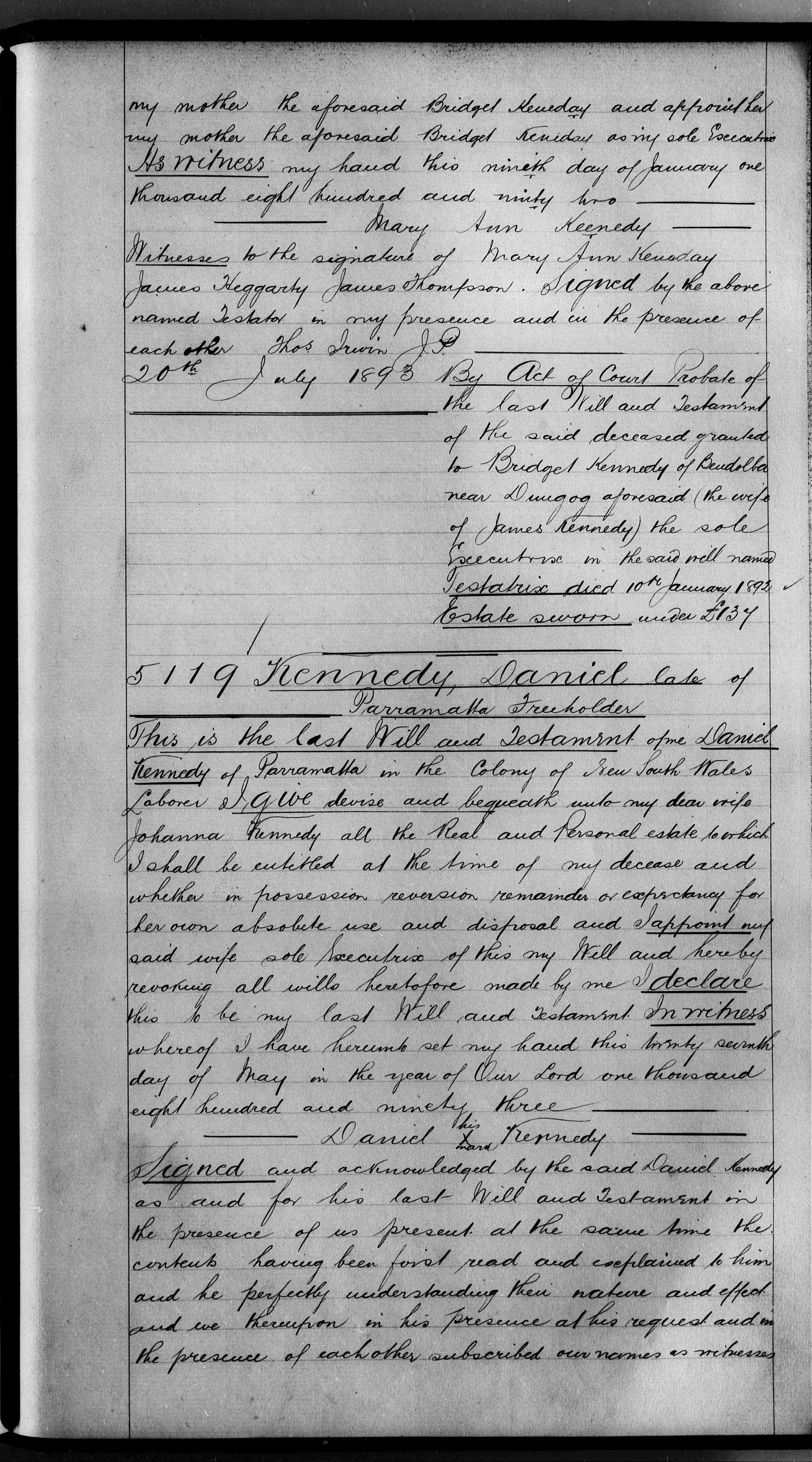 The Last Will and Testament of Daniel Kennedy The Last Will and Testament of Daniel Kennedy
