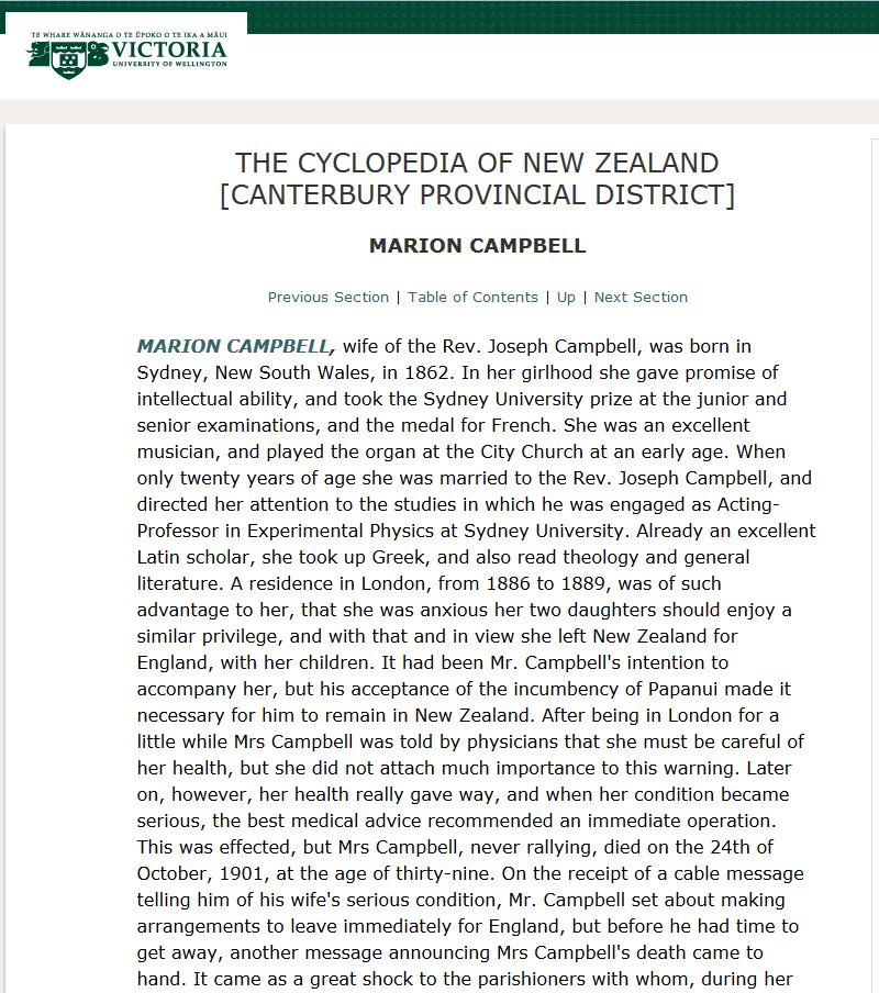 Biography of Eliza Marion Campbell) (n. Holt) Biography of Eliza Marion Campbell) (n. Holt)