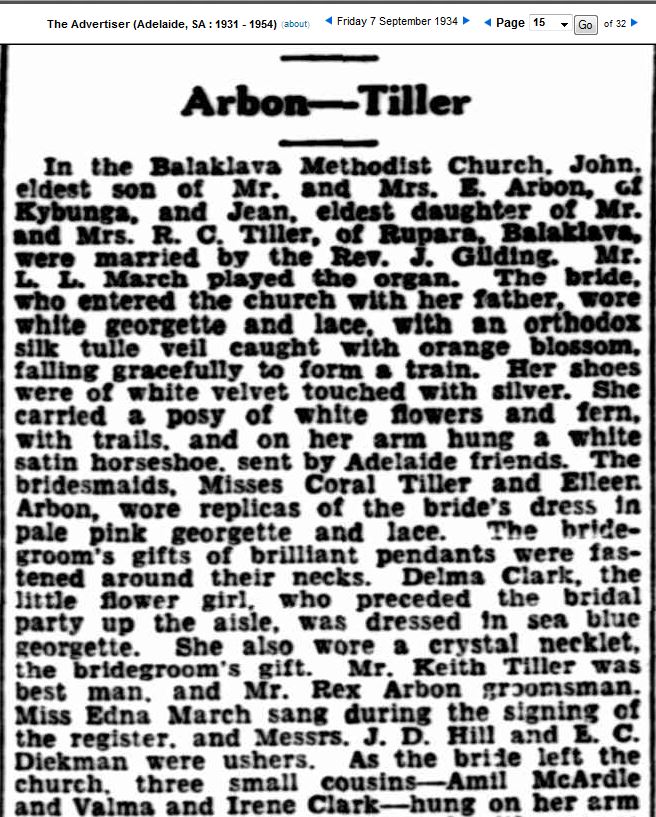 Marriage of Thirza Jean Tiller and Ernest Phillip John Arbon Marriage of Thirza Jean Tiller and Ernest Phillip John Arbon