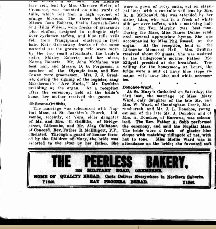 Extract from wedding details of Vera and Alan Chilstone (n. Griffiths)