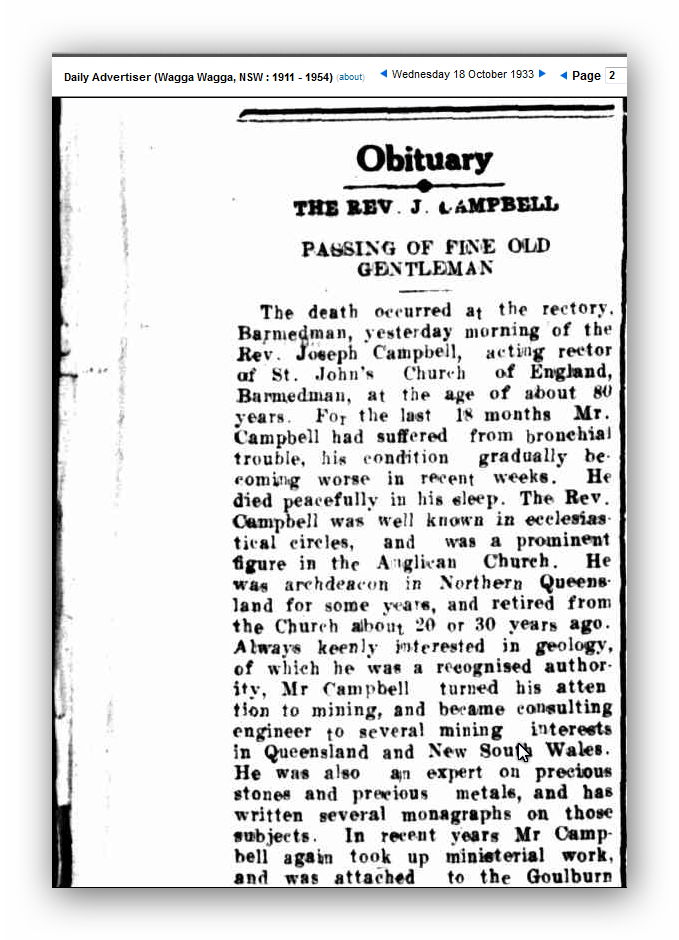 Obituary - Rev. Joseph Campbell Obituary - Rev. Joseph Campbell