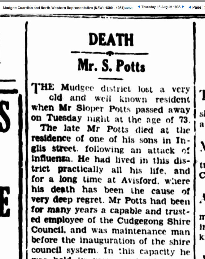 Obituary Sloper Potts Obituary Sloper Potts