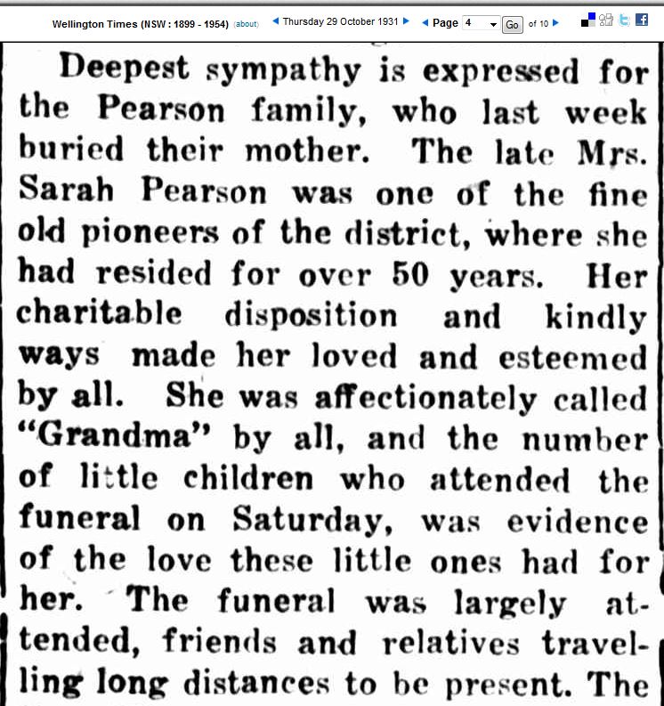Report of Death - Sarah Ann Pearson (n. Thorley) Report of Death - Sarah Ann Pearson (n. Thorley)