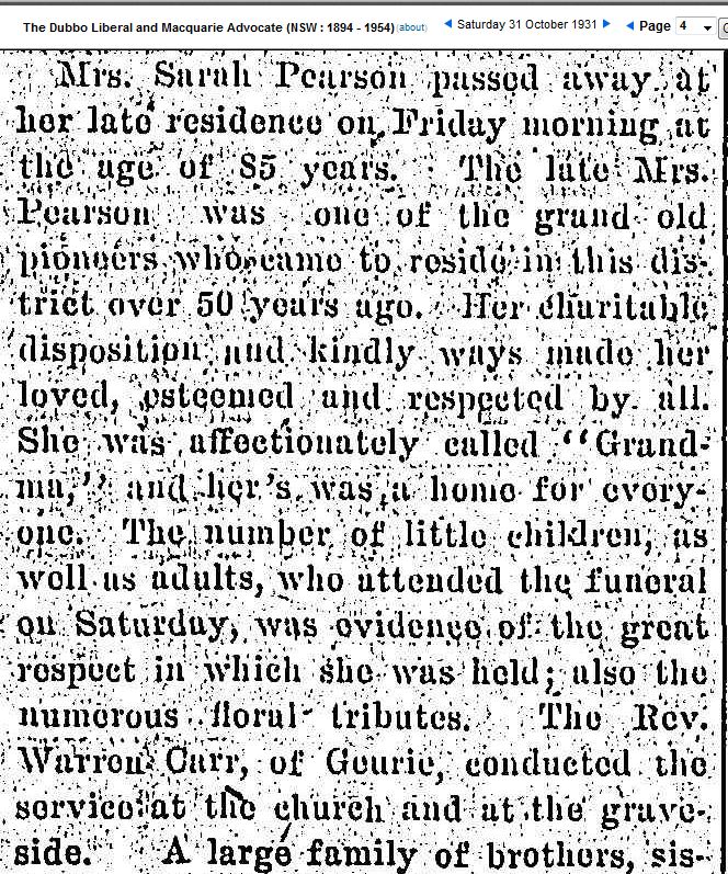 Report of Death - Sarah Ann Pearson (n. Thorley) Report of Death - Sarah Ann Pearson (n. Thorley)