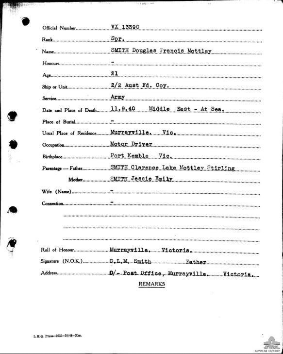 Roll of Honour Circular - Douglas Francis Mottley Roll of Honour Circular - Douglas Francis Mottley