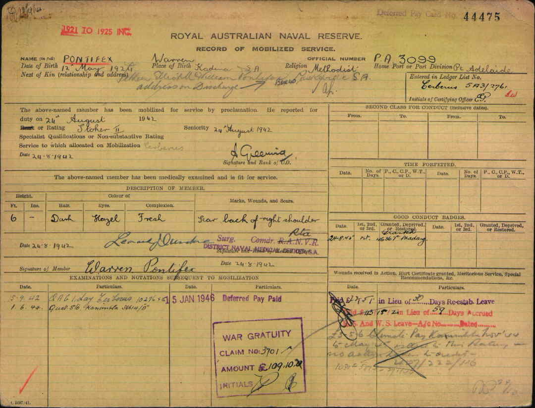 Royal Australian Naval Reserve Service Record Royal Australian Naval Reserve Service Record