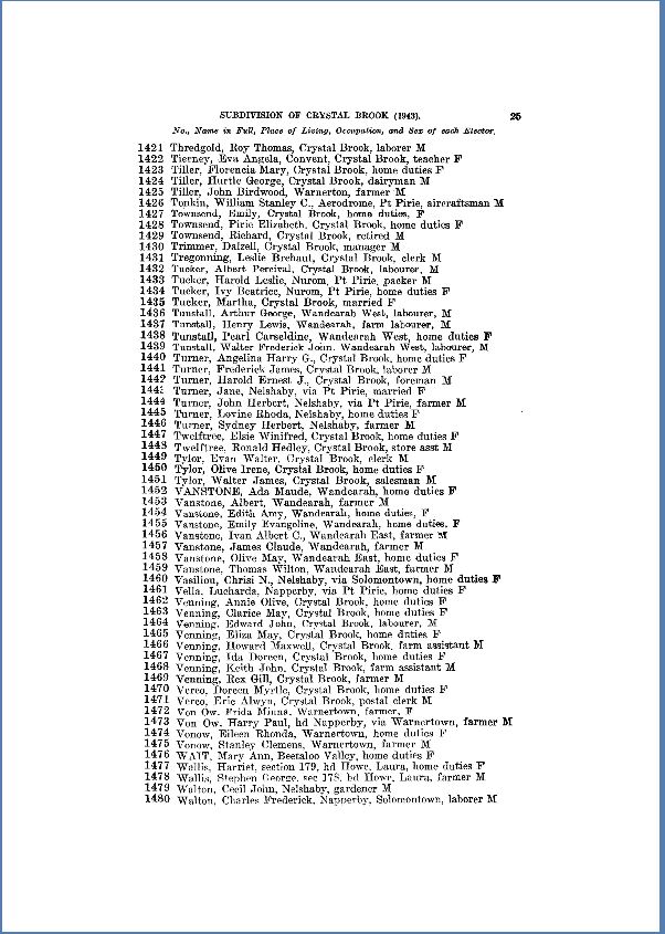 Commonwealth Electoral Roll, South Australia, Subdivision of Crystal Brook - 1943 Commonwealth Electoral Roll, South Australia, Subdivision of Crystal Brook - 1943