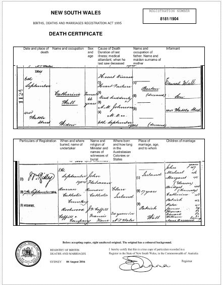 Catherine Wall (n. Beston) Death Certificate Catherine Wall (n. Beston) Death Certificate