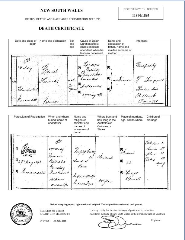 Death Certificate - Daniel Kennedy Death Certificate - Daniel Kennedy