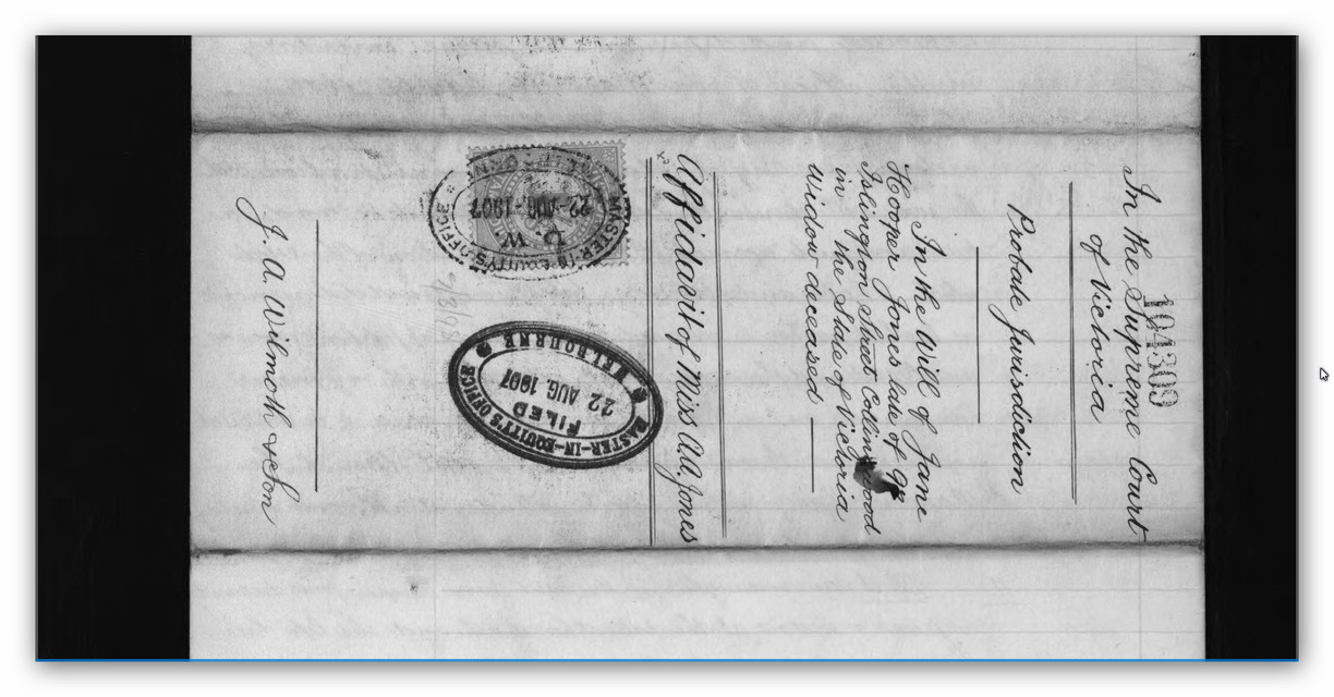 Probate application for Jane Hooper Jones (n. Griffiths)