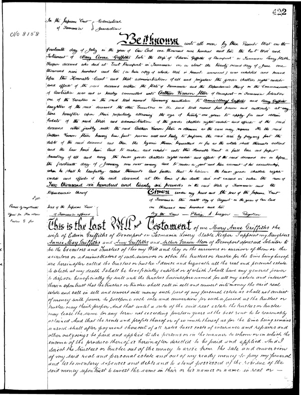 Last Will and Testament of Mary Anne Griffiths (n. Carter)