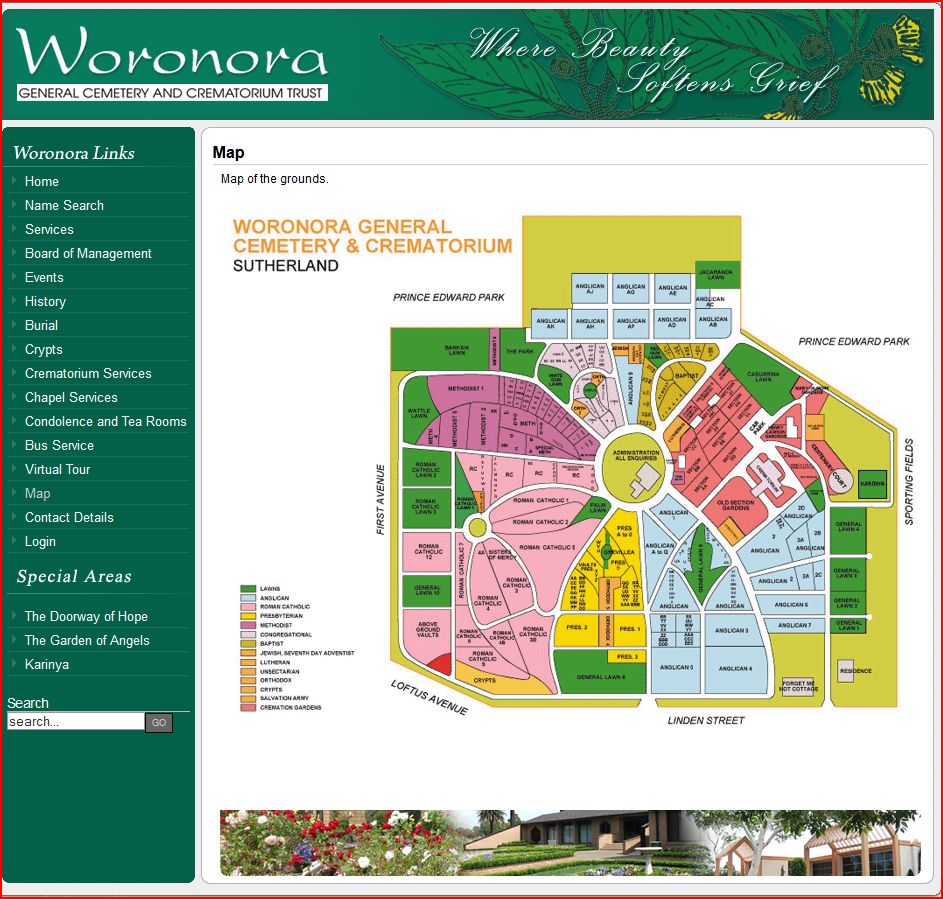 Map of Woronora General Cemetery and Crematorium Map of Woronora General Cemetery and Crematorium