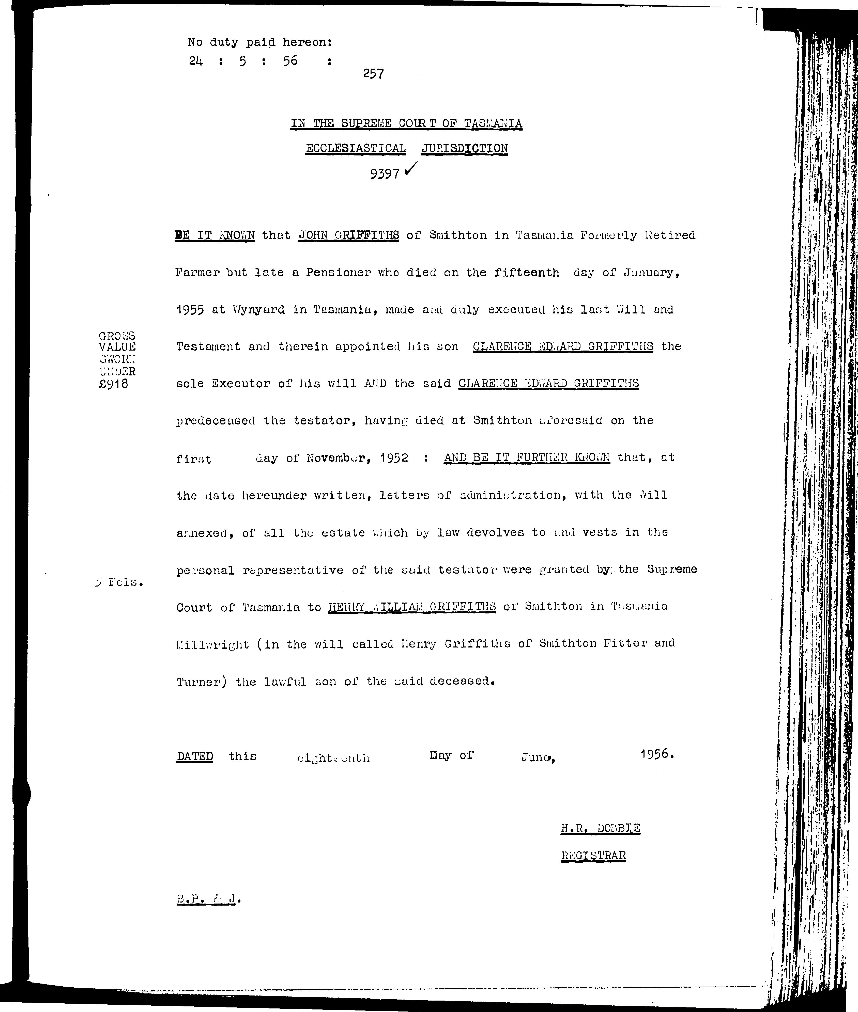The Last Will and Testament of John Griffiths The Last Will and Testament of John Griffiths